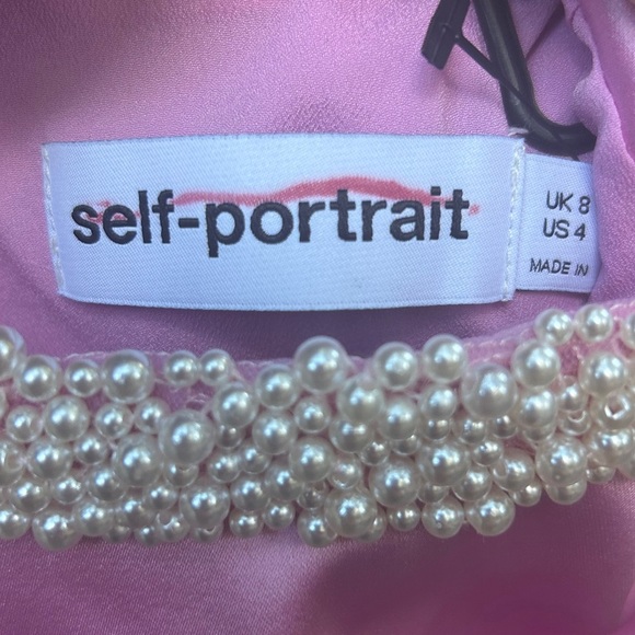 SELF-PORTRAIT Faux Pearl-Trimmed Satin Mini Dress - Picture 8 of 8